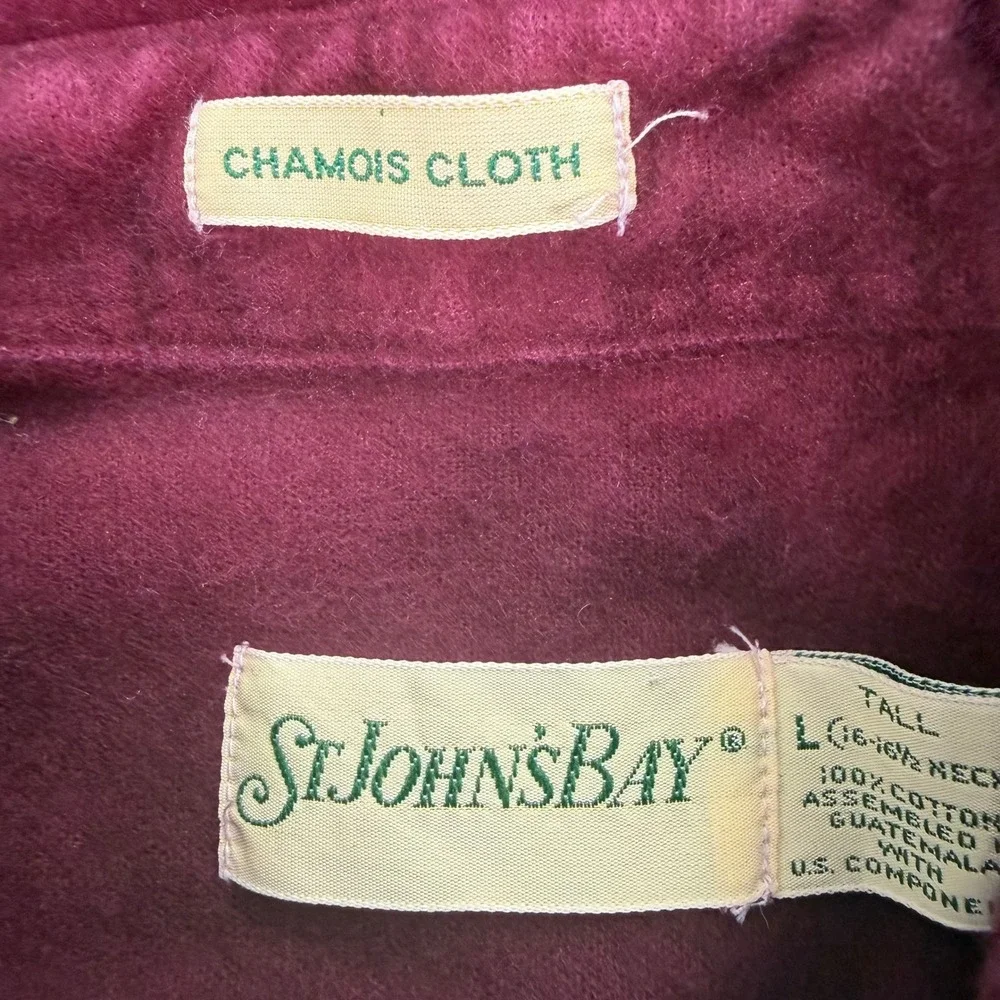 Vintage St Johns Bay Shirt Mens Large Tall LT Burgundy Chamois Flannel Button Up